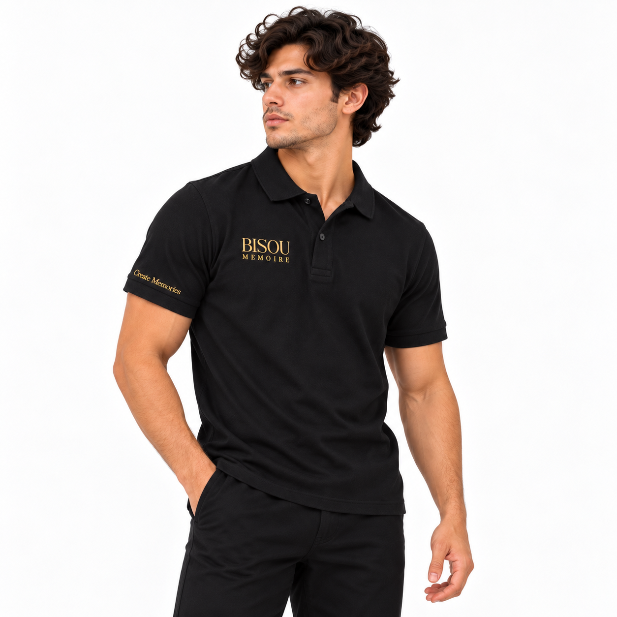 Gold Emblem Black Polo Shirt